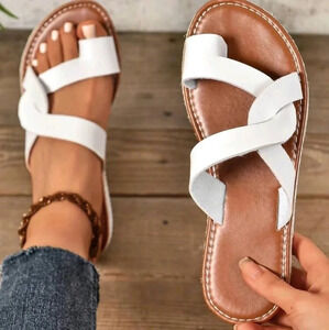 Women Flat Thong Sandals Plus Size Non-Slip Slip On Woven Casual Fashion